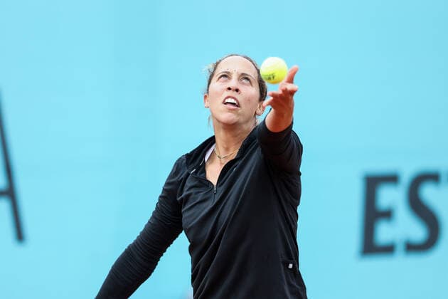 April 27, 2022, MADRID, MADRID, SPAIN: Madison Keys of United States practice during the Mutua Madrid Open 2022 celebrated at La Caja Magica on April 27, 2022, in Madrid, Spain. MADRID SPAIN - ZUMAa181 20220427_zaa_a181_001 Copyright: xOscarxJ.xBarrosox