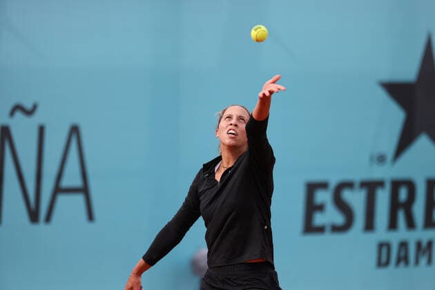 April 27, 2022, MADRID, MADRID, SPAIN: Madison Keys of United States practice during the Mutua Madrid Open 2022 celebrated at La Caja Magica on April 27, 2022, in Madrid, Spain. MADRID SPAIN - ZUMAa181 20220427_zaa_a181_008 Copyright: xOscarxJ.xBarrosox