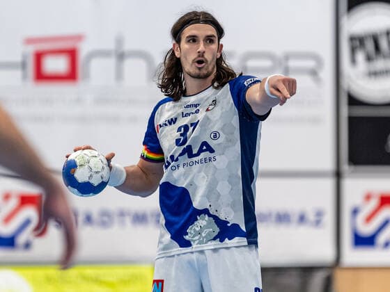HANDBALL - HLA, Schwaz vs Hard SCHWAZ,AUSTRIA,27.APR.22 - HANDBALL - HLA Meisterliga, play off, Schwaz Handball Tirol vs HC Hard. Image shows Ivan Horvat (Hard).  GEPAxpictures xDanielxSchoenherr