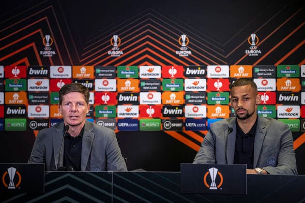 27 04 2022, xkvx, football UEFA Europa League, Eintracht Frankfurt press conference emspor, v l coach Oliver Glasner Eintracht Frankfurt , Djibril Sow Eintracht Frankfurt DFL DFB REGULATES PROHIBIT ANY USE OF PHOTOGRAPHS as IMAGE SEQUENCES and or QUASI VIDEO London