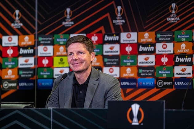 27 04 2022, xkvx, football UEFA Europa League, Eintracht Frankfurt press conference emspor, v l coach Oliver Glasner Eintracht Frankfurt DFL DFB REGULATES PROHIBIT ANY USE OF PHOTOGRAPHS as IMAGE SEQUENCES and or QUASI VIDEO London