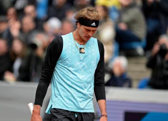 27 04 2022, Tennis Men ATP Tour, BMW Open Munich 2022 at Iphitos tennis facility, Alexander Zverev pictured, GER loses his first round match to Holger Rune Denmark on center court ,