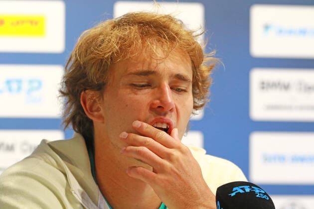Alexander Zverev GER at the press conference, after losing to Holger Rune DEN Despair, despair, frustration, frustrated, tennis BMW Open by American Express 2022 27 04 2022 PHOTO Mladen Lackovic LakoPress