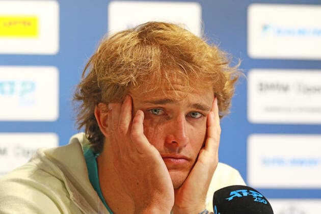 Alexander Zverev GER at the press conference, after losing to Holger Rune DEN Despair, despair, frustration, frustrated, tennis BMW Open by American Express 2022 27 04 2022 PHOTO Mladen Lackovic LakoPress