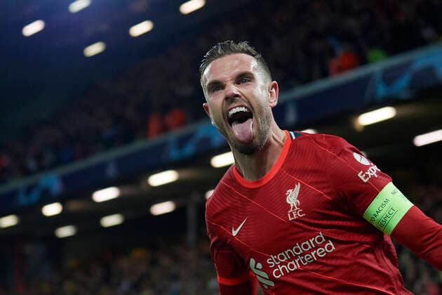 Sport Themen der Woche KW17 Sport Bilder des Tages Liverpool v Villarreal Semi Final Leg One - UEFA Champions League Jordan Henderson of Liverpool celebrates after scoring his sides first goal during the UEFA Champions League Semi Final Leg One match between Liverpool and Villarreal at Anfield on April 27, 2022 in Liverpool, United Kingdom. Liverpool England United Kingdom  Copyright: xJosexBretonx originalFilename:breton-liverpoo220427_npM8b.jpg