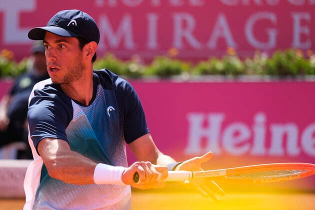 Sport Bilder des Tages Nuno Borges Vs Frances Tiafoe - Millennium Estoril Open 2022 Nuno Borges from Portugal competes against Frances Tiafoe from United States during the Millennium Estoril Open ATP, Tennis Herren 250 tennis tournament at Estoril Tennis Club, Estoril, Portugal on April 27, 2022. Lisbon Portugal  Copyright: xNunoxCruzx originalFilename:cruz-nunoborg220422_npFZR.jpg