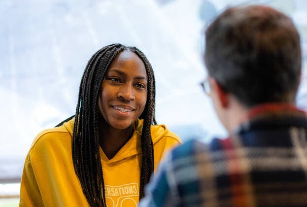 April 27, 2022, MADRID, MADRID, SPAIN: Cori Gauff of the United States talks to the media ahead of the 2022 Mutua Madrid Open WTA, Tennis Damen 1000 tennis tournament MADRID SPAIN - ZUMAa181 20220427_zaa_a181_164 Copyright: xRobxPrangex