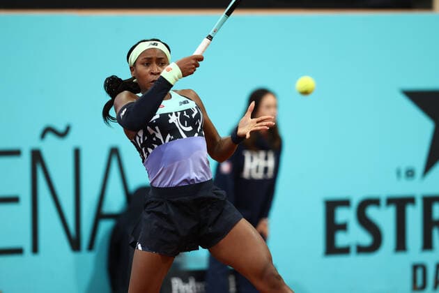 April 28, 2022, MADRID, MADRID, SPAIN: Cori Gauff of United States in action against Anna Karolina Schmiedlova of Slovenia during the Mutua Madrid Open 2022 celebrated at La Caja Magica on April 27, 2022, in Madrid, Spain. MADRID SPAIN - ZUMAa181 20220428_zaa_a181_002 Copyright: xOscarxJ.xBarrosox