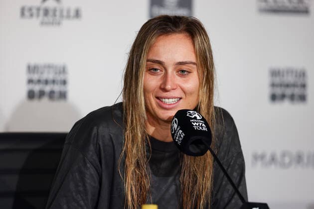April 28, 2022, MADRID, MADRID, SPAIN: Paula Badosa of Spain attends her press conference, PK, Pressekonferenz during the Mutua Madrid Open 2022 celebrated at La Caja Magica on April 27, 2022, in Madrid, Spain. MADRID SPAIN - ZUMAa181 20220428_zaa_a181_006 Copyright: xOscarxJ.xBarrosox