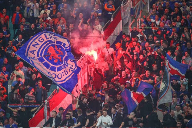 28 04 2022, xtgx, football UEFA European League, RB Leipzig Glasgow Rangers FC emspor, v l symbol photo, symbol image, symbol fans, spectators, audience, hygiene concept, Corona, distance DFL DFB REGULATES PROHIBIT ANY USE OF PHOTOGRAPHS as IMAGE SEQUENCES and or QUASI VIDEO Leipzig