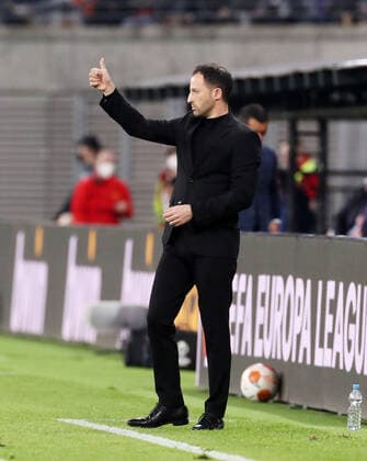 RB Leipzig Glasgow Rangers 28 04 2022 Leipzig, 28 04 2022, Red Bull Arena, Football, UEFA Europa League, Semi final first leg, RB Leipzig vs Rangers FC Glasgow , In picture coach Domenico Tedesco, RB Leipzig , UEFA regulations prohibit any use of photographs as image sequences and or quasi video
