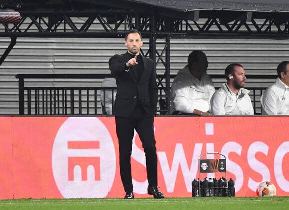 Football, men, season 2021 2022, Europa League semifinals, first leg , RB Leipzig Glasgow Rangers, coach Domenico Tedesco RB Leipzig , 28 04 2022, Copyright: xSebastianxRäppold MatthiasxKochx