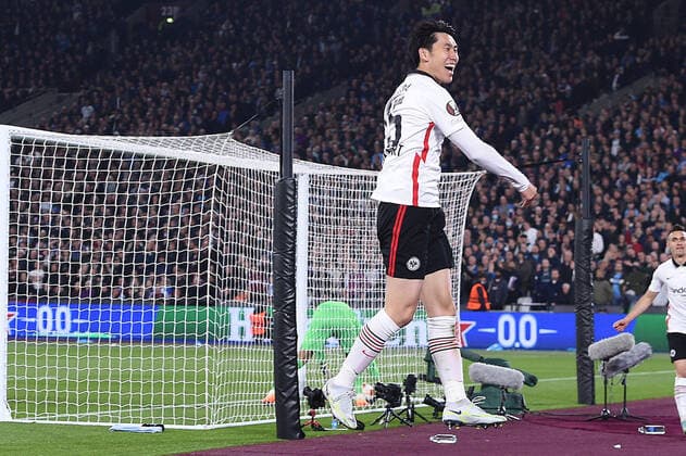 Soccer Europa League semifinal West Ham United Eintracht Frankfurt on 28 04 2022 at the Olympic Stadium London in London goal cheer goal to 1 2 by Daichi Kamada Frankfurt xHDx