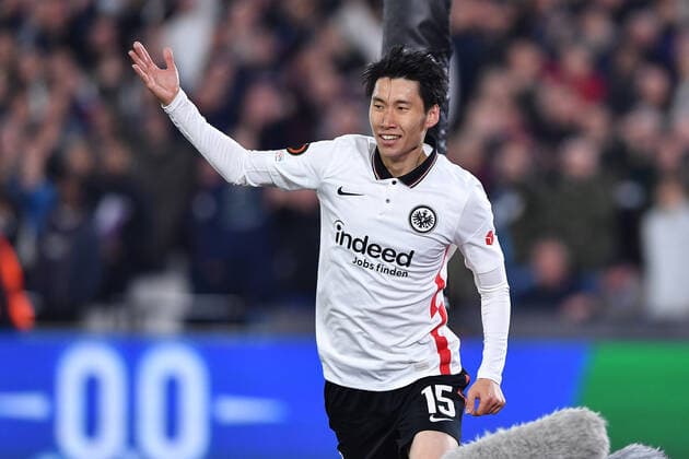 Soccer Europa League semifinal West Ham United Eintracht Frankfurt on 28 04 2022 at the Olympic Stadium London in London goal cheer goal to 1 2 by Daichi Kamada Frankfurt xHDx