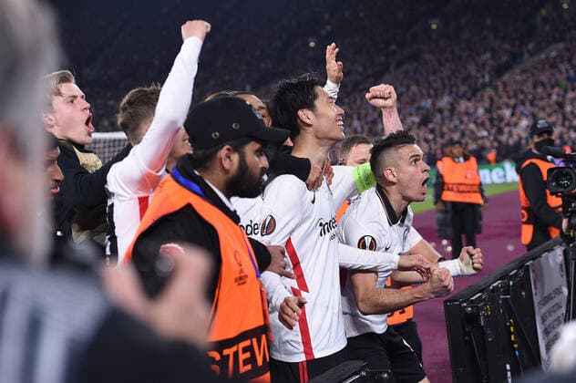 Soccer Europa League semifinal West Ham United Eintracht Frankfurt on 28 04 2022 at the Olympic Stadium London in London goal cheer goal to 1 2 by Daichi Kamada Frankfurt xHDx