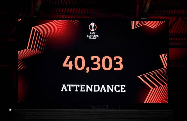 Football, men, 2021 2022 season, Europa League semifinals, first leg , RB Leipzig Glasgow Rangers, scoreboard with crowd 40303, 28 04 2022, Copyright: xSebastianxRäppold MatthiasxKochx