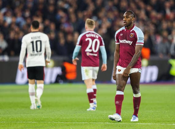 Mandatory Credit: Photo by Andrew Fosker Shutterstock (12914204ce) Michail Antonio of West Ham United looks dejected West Ham United v Eintracht Frankfurt, UEFA Europa League, Semi-Final, First Leg, Football, The London Stadium, London, UK - 28 Apr 2022 EDITORIAL USE ONLY No use with unauthorised audio, video, data, fixture lists, club league logos or live services. Online in-match use limited to 120 images, no video emulation. No use in betting, games or single club league player publications. West Ham United v Eintracht Frankfurt, UEFA Europa League, Semi-Final, First Leg, Football, The London Stadium, London, UK - 28 Apr 2022 EDITORIAL USE ONLY No use with unauthorised audio, video, data, fixture lists, club league logos or live services. Online in-match use limited to 120 images, no video emulation. No use in betting, games or single club league player publications.  Copyright: xAndrewxFosker Shutterstockx 12914204ce