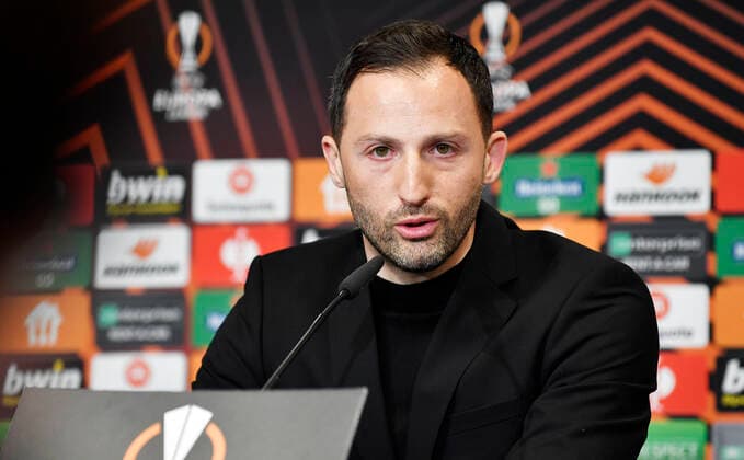 Soccer UEFA Europa League, semifinal, first leg season 2021 2022, RB Leipzig vs Glasgow Rangers 28 04 2022 1 0 0 0 Domenico Tedesco coach RB Leipzig at the press conference after the match RB Leipzig vs Glasgow Rangers 28 04 2022 Leipzig Saxony Germany Red Bull Arena