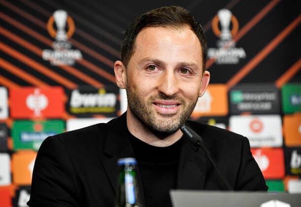 Soccer UEFA Europa League, semifinal, first leg season 2021 2022, RB Leipzig vs Glasgow Rangers 28 04 2022 1 0 0 0 Domenico Tedesco coach RB Leipzig at the press conference after the match RB Leipzig vs Glasgow Rangers 28 04 2022 Leipzig Saxony Germany Red Bull Arena