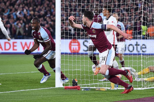 Soccer Europa League semifinal West Ham United Eintracht Frankfurt on 28 04 2022 at the Olympic Stadium London in London goal cheer goal to 1 1 by Michail Antonio West Ham xHDx