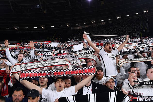 Soccer Europa League semifinal West Ham United Eintracht Frankfurt on 28 04 2022 at Olympic Stadium London in London fan block fans Frankfurt xHDx