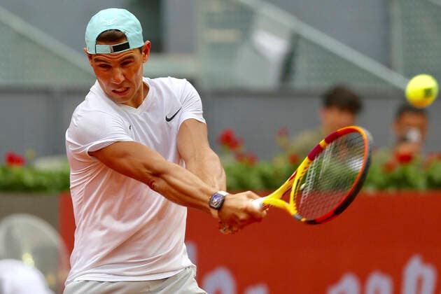 Rafael Nadal practicing for the Mutua Madrid Open 2022 tennis tournament at the Caja Magica Madrid sports complex, 28 04 2022  Foto:xDyDxFotografosx xFuturexImage