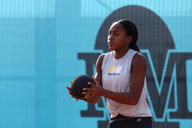 April 29, 2022, MADRID, MADRID, SPAIN: Cori Gauff of United States practices during the Mutua Madrid Open 2022 celebrated at La Caja Magica on April 29, 2022, in Madrid, Spain. MADRID SPAIN - ZUMAa181 20220429_zaa_a181_018 Copyright: xOscarxJ.xBarrosox