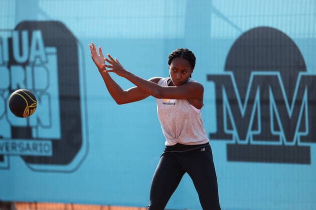 April 29, 2022, MADRID, MADRID, SPAIN: Cori Gauff of United States practices during the Mutua Madrid Open 2022 celebrated at La Caja Magica on April 29, 2022, in Madrid, Spain. MADRID SPAIN - ZUMAa181 20220429_zaa_a181_019 Copyright: xOscarxJ.xBarrosox