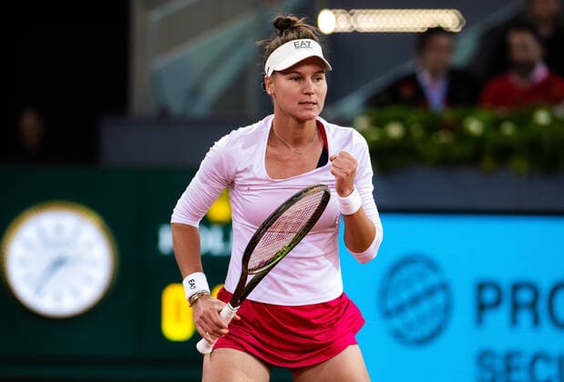 April 28, 2022, MADRID, MADRID, SPAIN: Veronika Kudermetova of Russia in action during the first round of the 2022 Mutua Madrid Open WTA, Tennis Damen 1000 tennis tournament against Paula Badosa of Spain MADRID SPAIN - ZUMAa181 20220428_zaa_a181_178 Copyright: xRobxPrangex