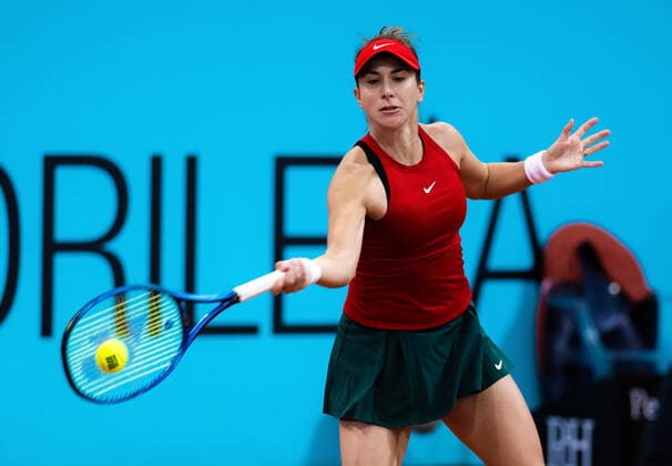 April 28, 2022, MADRID, MADRID, SPAIN: Belinda Bencic of Switzerland in action during the first round of the 2022 Mutua Madrid Open WTA, Tennis Damen 1000 tennis tournament against Irina Begu of Romania MADRID SPAIN - ZUMAa181 20220428_zaa_a181_186 Copyright: xRobxPrangex