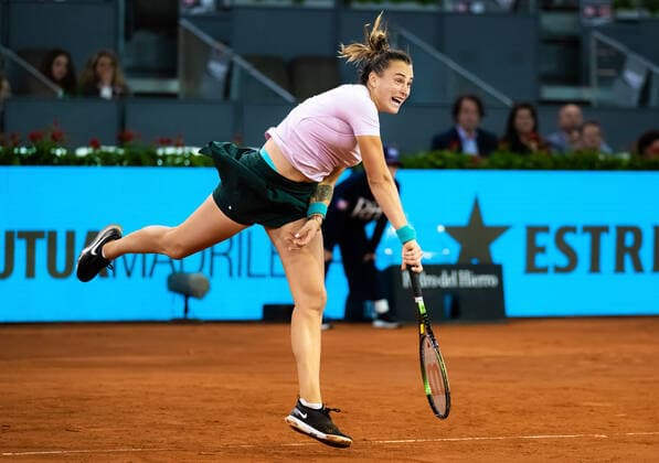 April 28, 2022, MADRID, MADRID, SPAIN: Aryna Sabalenka of Belarus in action during the first round of the 2022 Mutua Madrid Open WTA, Tennis Damen 1000 tennis tournament against Amanda Anisimova of the United States MADRID SPAIN - ZUMAa181 20220428_zaa_a181_197 Copyright: xRobxPrangex