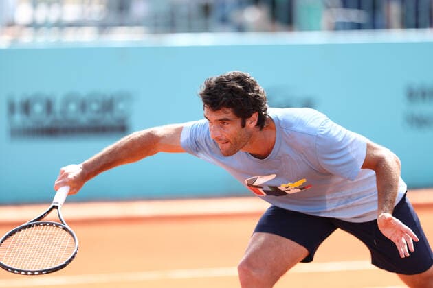 April 29, 2022, MADRID, MADRID, SPAIN: Pablo Andujar of Spain practices during the Mutua Madrid Open 2022 celebrated at La Caja Magica on April 29, 2022, in Madrid, Spain. MADRID SPAIN - ZUMAa181 20220429_zaa_a181_040 Copyright: xOscarxJ.xBarrosox