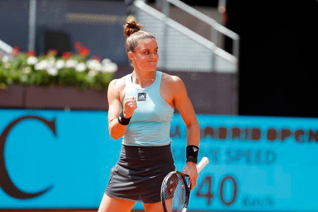 Maria Sakkari (GRE), APRIL 29, 2022 - Tennis : Maria Sakkari of Greece celebrate after point during singles 1st round match against Madison Keys of USA on the WTA, Tennis Damen 1000 tournaments Mutua Madrid Open tennis tournament at the Caja Magica in Madrid, Spain. Noxthirdxpartyxsales  (0157479166st)