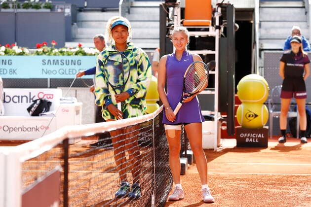 (L-R) Naomi Osaka (JPN), Anastasia Potapova (RUS), APRIL 29, 2022 - Tennis : Naomi Osaka of Japan and Anastasia Potapova of Russia before singles 1st round match on the WTA, Tennis Damen 1000 tournaments Mutua Madrid Open tennis tournament at the Caja Magica in Madrid, Spain. Noxthirdxpartyxsales  (0157503127st)
