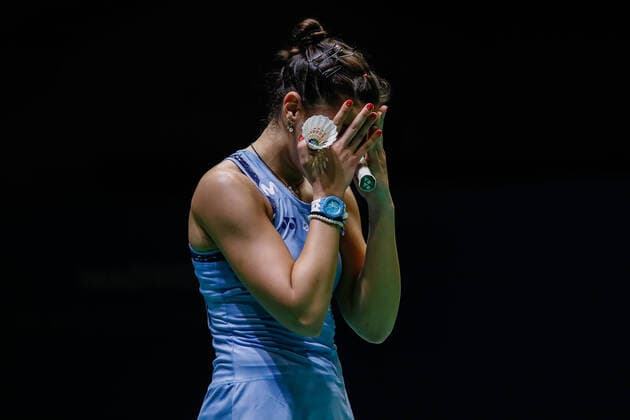 Sport Themen der Woche KW17 April 29, 2022, MADRID, MADRID, SPAIN: Carolina Marin from Spain celebrates the victory during European Badminton Championship at Gallur Sports Center on April 29, 2022 in Madrid, Spain. MADRID SPAIN - ZUMAa181 20220429_zaa_a181_269 Copyright: xIrinaxR.xHipolitox