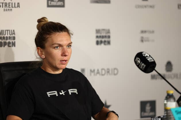 April 30, 2022, MADRID, MADRID, SPAIN: Simona Halep of Romania attends her press conference, PK, Pressekonferenz during the Mutua Madrid Open 2022 celebrated at La Caja Magica on April 30, 2022, in Madrid, Spain. MADRID SPAIN - ZUMAa181 20220430_zaa_a181_286 Copyright: xOscarxJ.xBarrosox