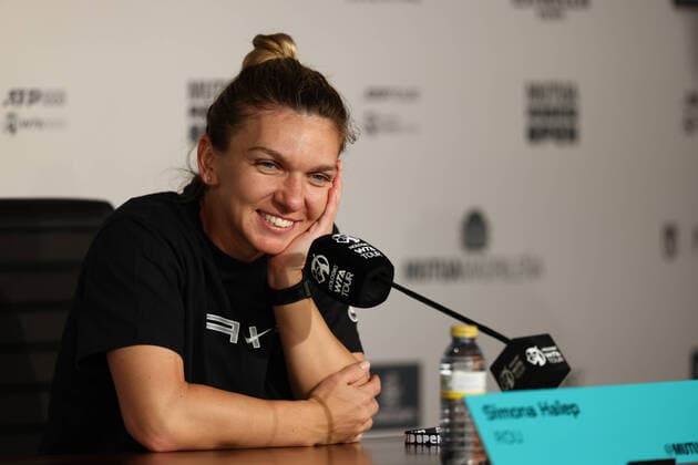 April 30, 2022, MADRID, MADRID, SPAIN: Simona Halep of Romania attends her press conference, PK, Pressekonferenz during the Mutua Madrid Open 2022 celebrated at La Caja Magica on April 30, 2022, in Madrid, Spain. MADRID SPAIN - ZUMAa181 20220430_zaa_a181_294 Copyright: xOscarxJ.xBarrosox