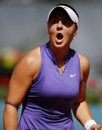 Mandatory Credit: Photo by Ella Ling Shutterstock (12915013q) Bianca Andreescu of Canada celebrates Mutua Madrid Open, Tennis, La Caja Magica, Madrid, Spain - 01 May 2022 Mutua Madrid Open, Tennis, La Caja Magica, Madrid, Spain - 01 May 2022  Copyright: xEllaxLing Shutterstockx 12915013q