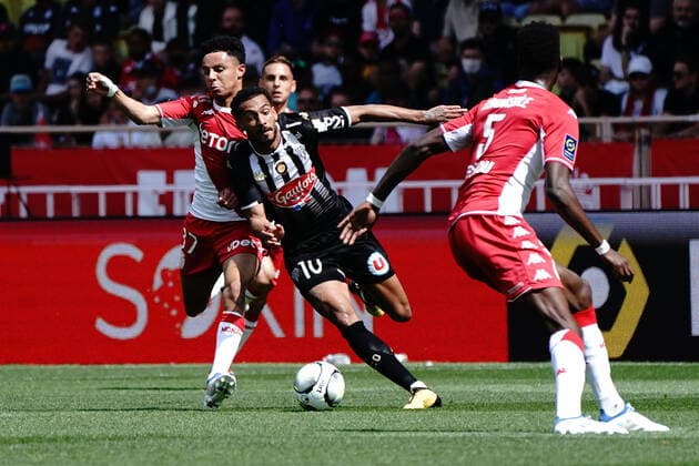 Angelo Fulgini (Sco Angers) - Sofiane Diop (AS Monaco) FOOTBALL : AS Monaco vs Angers - Ligue 1 Uber Eats - Monaco - 01 05 2022 NorbertScanella Panoramic 