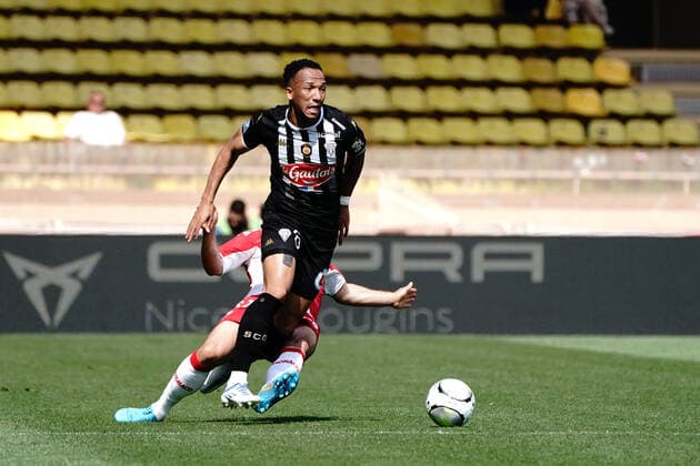 Enzo Ebosse (Sco Angers) - Kevin Volland (AS Monaco) FOOTBALL : AS Monaco vs Angers - Ligue 1 Uber Eats - Monaco - 01 05 2022 NorbertScanella Panoramic 