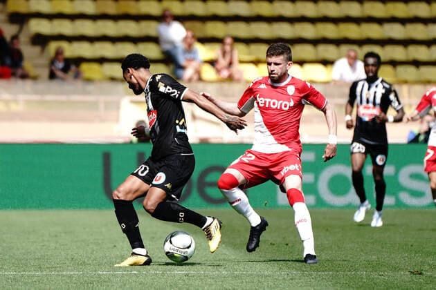 Caio Henrique Oliveira Silva (AS Monaco) - Angelo Fulgini (Sco Angers) FOOTBALL : AS Monaco vs Angers - Ligue 1 Uber Eats - Monaco - 01 05 2022 NorbertScanella Panoramic 