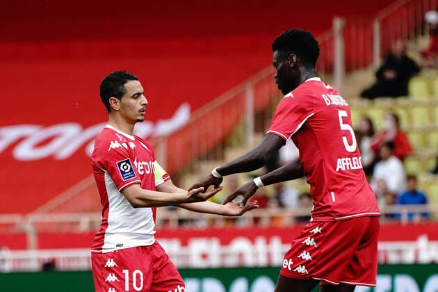 Joie - Wissam Ben Yedder (AS Monaco) - Benoit Badiashile (AS Monaco) FOOTBALL : AS Monaco vs Angers - Ligue 1 Uber Eats - Monaco - 01 05 2022 NorbertScanella Panoramic 