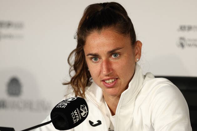 May 1, 2022, MADRID, MADRID, SPAIN: Sara Sorribes of Spain attends her press conference, PK, Pressekonferenz during the Mutua Madrid Open 2022 celebrated at La Caja Magica on May 01, 2022, in Madrid, Spain. MADRID SPAIN - ZUMAa181 20220501_zaa_a181_260 Copyright: xOscarxJ.xBarrosox