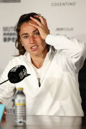 May 1, 2022, MADRID, MADRID, SPAIN: Sara Sorribes of Spain attends her press conference, PK, Pressekonferenz during the Mutua Madrid Open 2022 celebrated at La Caja Magica on May 01, 2022, in Madrid, Spain. MADRID SPAIN - ZUMAa181 20220501_zaa_a181_266 Copyright: xOscarxJ.xBarrosox
