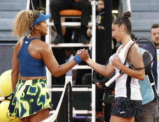 Tennis: Madrid Open Naomi Osaka of Japan (L) is pictured after being beaten by Sara Sorribes Tormo of Spain in the second round of the women s singles at the Madrid Open tennis tournament in Madrid on May 1, 2022.  A14AA0001286101P