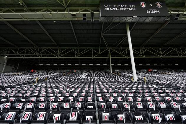 Mandatory Credit: Photo by Dave Shopland Shutterstock (12917138e) Fulham seats at Craven Cottage before the game against Luton Fulham v Luton Town, EFL Sky Bet Championship, Football, Craven Cottage, London, UK - 02 May 2022 EDITORIAL USE ONLY No use with unauthorised audio, video, data, fixture lists, club league logos or live services. Online in-match use limited to 120 images, no video emulation. No use in betting, games or single club league player publications. Fulham v Luton Town, EFL Sky Bet Championship, Football, Craven Cottage, London, UK - 02 May 2022 EDITORIAL USE ONLY No use with unauthorised audio, video, data, fixture lists, club league logos or live services. Online in-match use limited to 120 images, no video emulation. No use in betting, games or single club league player publications.  Copyright: xDavexShopland Shutterstockx 12917138e