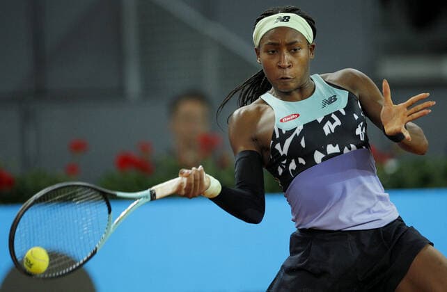 Mandatory Credit: Photo by Ella Ling Shutterstock (12915014bl) Coco Gauff of USA in action Mutua Madrid Open, Tennis, La Caja Magica, Madrid, Spain - 02 May 2022 Mutua Madrid Open, Tennis, La Caja Magica, Madrid, Spain - 02 May 2022  Copyright: xEllaxLing Shutterstockx 12915014bl