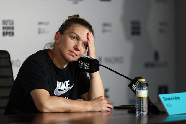 May 2, 2022, MADRID, MADRID, SPAIN: Simona Halep of Romania attends her press conference, PK, Pressekonferenz during the Mutua Madrid Open 2022 celebrated at La Caja Magica on May 02, 2022, in Madrid, Spain. MADRID SPAIN - ZUMAa181 20220502_zaa_a181_214 Copyright: xOscarxJ.xBarrosox