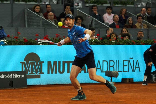 May 2, 2022, MADRID, MADRID, SPAIN: Andy Murray from Great Britain in action against Dominic Thiem from Austria during the Mutua Madrid Open 2022 celebrated at La Caja Magica on May 02, 2022, in Madrid, Spain. MADRID SPAIN - ZUMAa181 20220502_zaa_a181_243 Copyright: xIrinaxR.xHipolitox