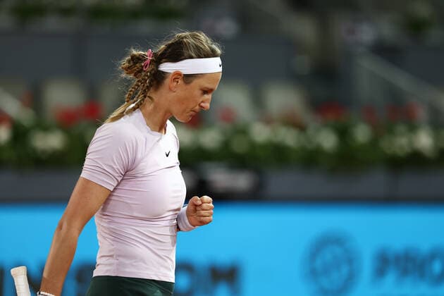 May 3, 2022, MADRID, MADRID, SPAIN: Victoria Azarenka of Belarus in action against Amanda Anisimova of United States during the Mutua Madrid Open 2022 celebrated at La Caja Magica on May 02, 2022, in Madrid, Spain. MADRID SPAIN - ZUMAa181 20220503_zaa_a181_026 Copyright: xOscarxJ.xBarrosox